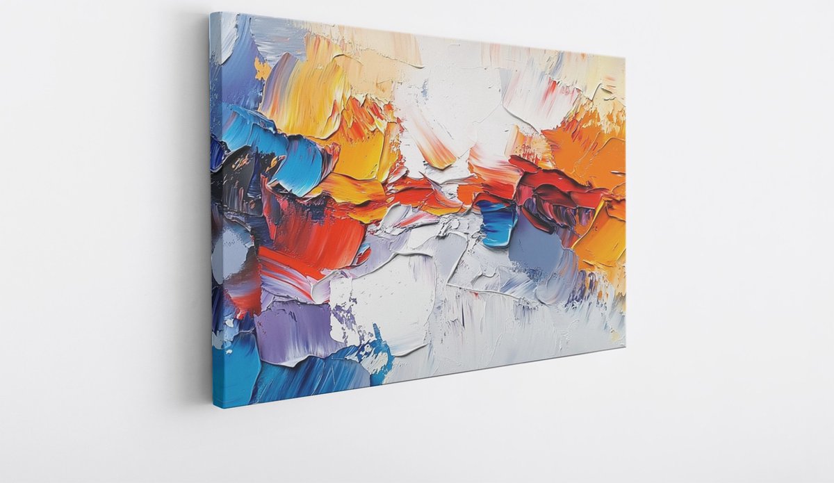 Saammp Canvas Schilderij - Penseelstroken - Kleurrijk - Abstracte wanddecoratie - 40x30 - Foto op canvas - Wanddecoratie - Muurdecoratie Woonkamer - Kantoor Decoratie Multicolor