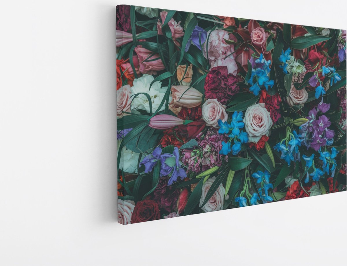Saammp Canvas Schilderij - boeket - Kleurrijke Bloemen - Abstract - 120x80 - Foto op canvas - Wanddecoratie - Muurdecoratie Woonkamer - Kantoor Decoratie Multicolor