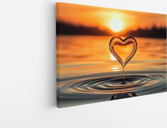 Saammp Canvas Schilderij - Waterdruppel in vorm van Hart - Landschap - Natuur - 100x75 - Foto op canvas - Wanddecoratie - Muurdecoratie Woonkamer - Slaapkamer decoratie - Canvas Print