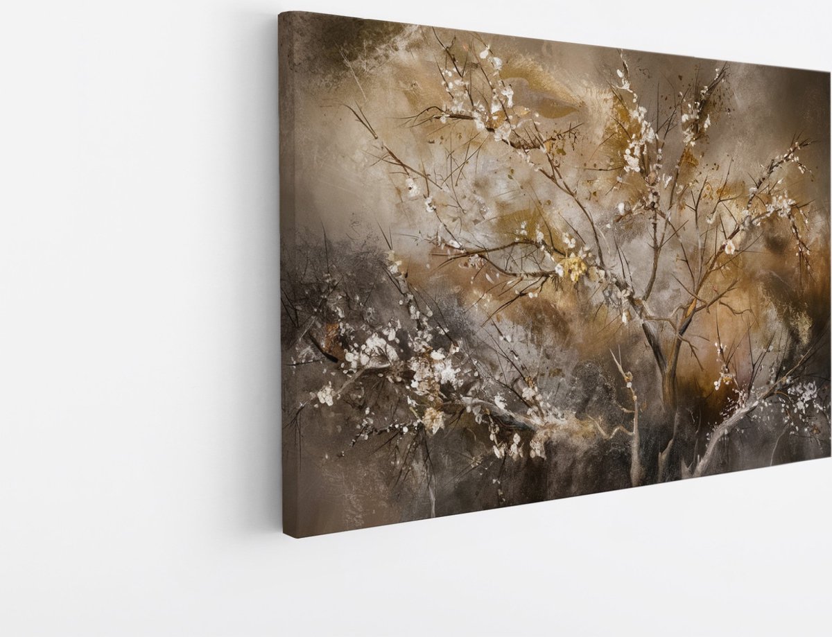 Saammp Canvas Schilderij - Vintage Boom - Bloemen - abstract - 45x30 - Foto op canvas - Wanddecoratie - Muurdecoratie Woonkamer - Kantoor Decoratie Multicolor
