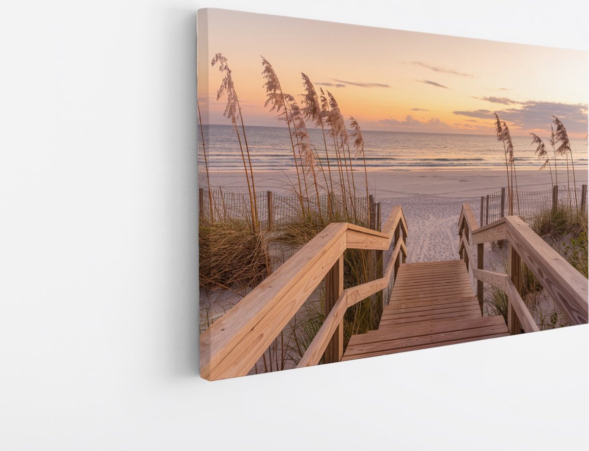 Saammp Canvas Schilderij - Pad naar de Zee - Strand - 120x80 - Foto op canvas - Wanddecoratie - muurdecoratie Woonkamer - Slaapkamer decoratie - Canvas Print Multicolor