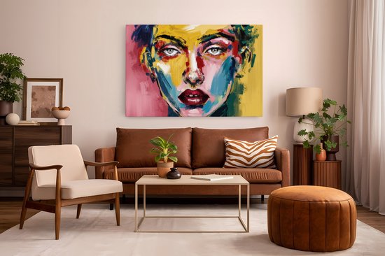 Tableau sur toile Saammp - Femme au visage coloré - abstrait - 70x50 - Photo sur toile - Décoration murale - Décoration murale Salon - Décoration chambre - Impression sur toile