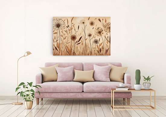 Saammp Canvas Schilderij - Vintage Bloemen - Natuur -Abstract - 70x50 - Foto op canvas - Wanddecoratie - Muurdecoratie Woonkamer - Kantoor Decoratie