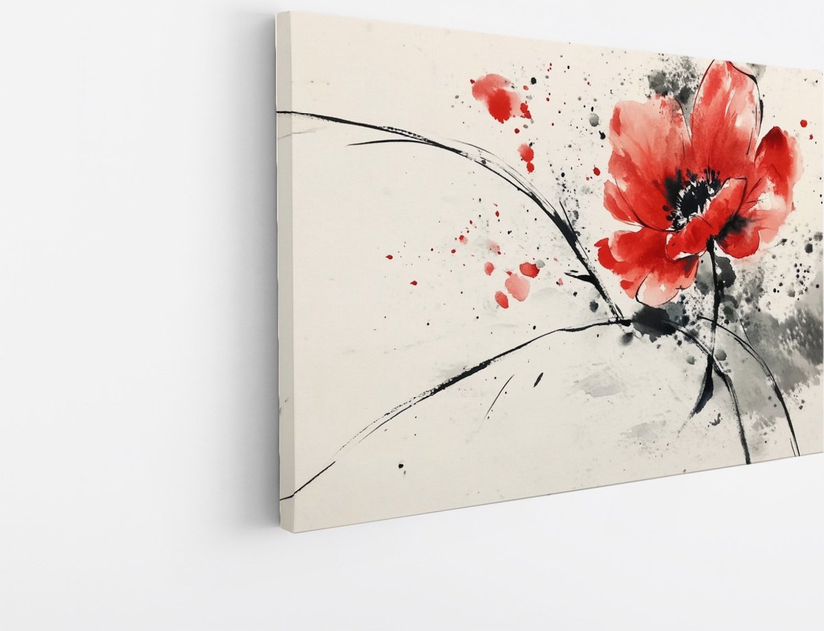 Saammp Canvas Schilderij - Abstracte bloem - Rood - Natuur - 50x40 - Foto op canvas - Wanddecoratie - Modern Interieur - Woonkamer Decoratie Multicolor