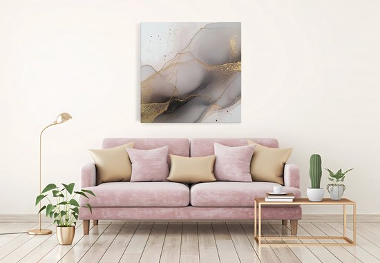 Saammp Canvas Schilderij - Marmer - Grijs - Abstract kunstwerk - 30x30 - Foto op canvas - Wanddecoratie - Muurdecoratie Woonkamer - Slaapkamer decoratie - Canvas Print