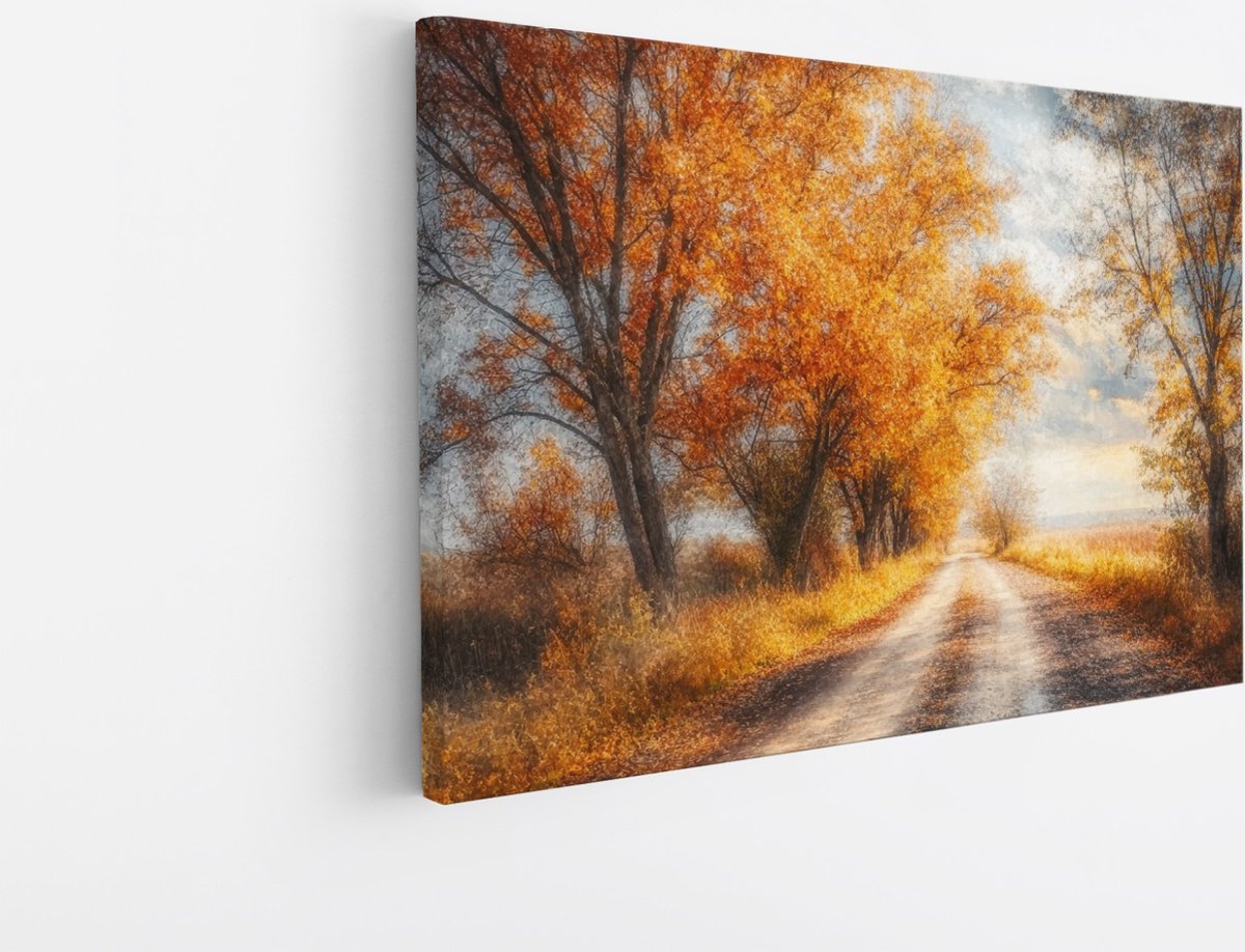 Saammp Canvas Schilderij - Pad Tussen de bomen - Herfstachtig - Landschap - Natuur - 60x40 - Foto op canvas - Wanddecoratie - Muurdecoratie Woonkamer - Slaapkamer decoratie - Canvas Print Multicolor