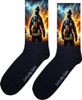 Brandweer - Opkikker - Grappige sokken - Valentijn cadeau - Verjaardag cadeau - Sint cadeau - Leuke sokken - Portret - Vrolijke sokken - Cadeautje - Grappig cadeau - Kerst sokken - Vaderdag - Moederdag - Socks maken Happy - 37-44