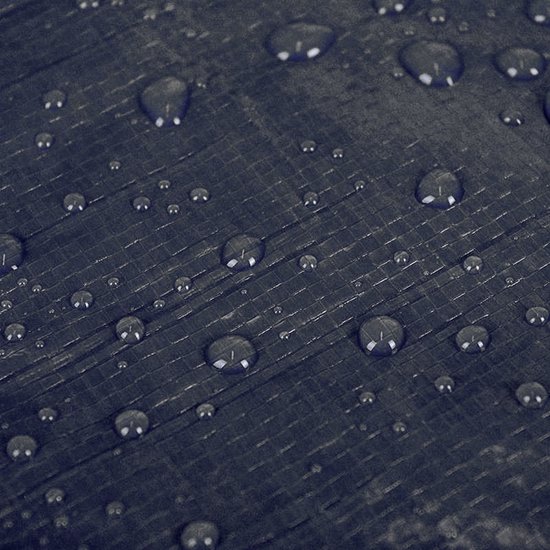 Donkergrijze trampolinehoes met waterdruppels en rasterpatroon.