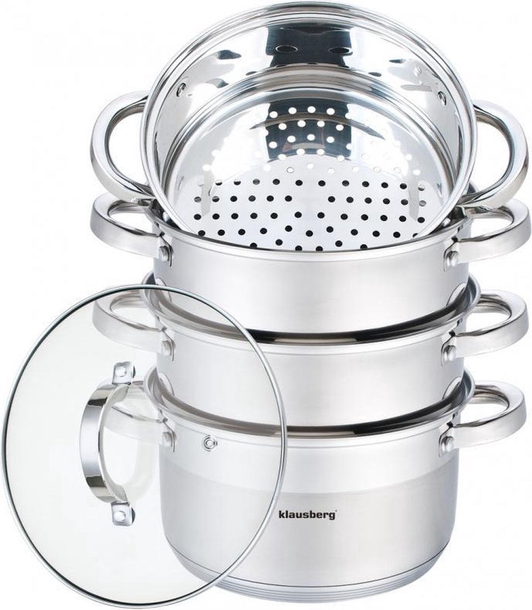 Bol.com Klausberg Stoompan - Rijst- en Groentestomer 5-Delig - Ø 18 cm - Roestvrijstaal Met Glasdeksel 2.5L aanbieding