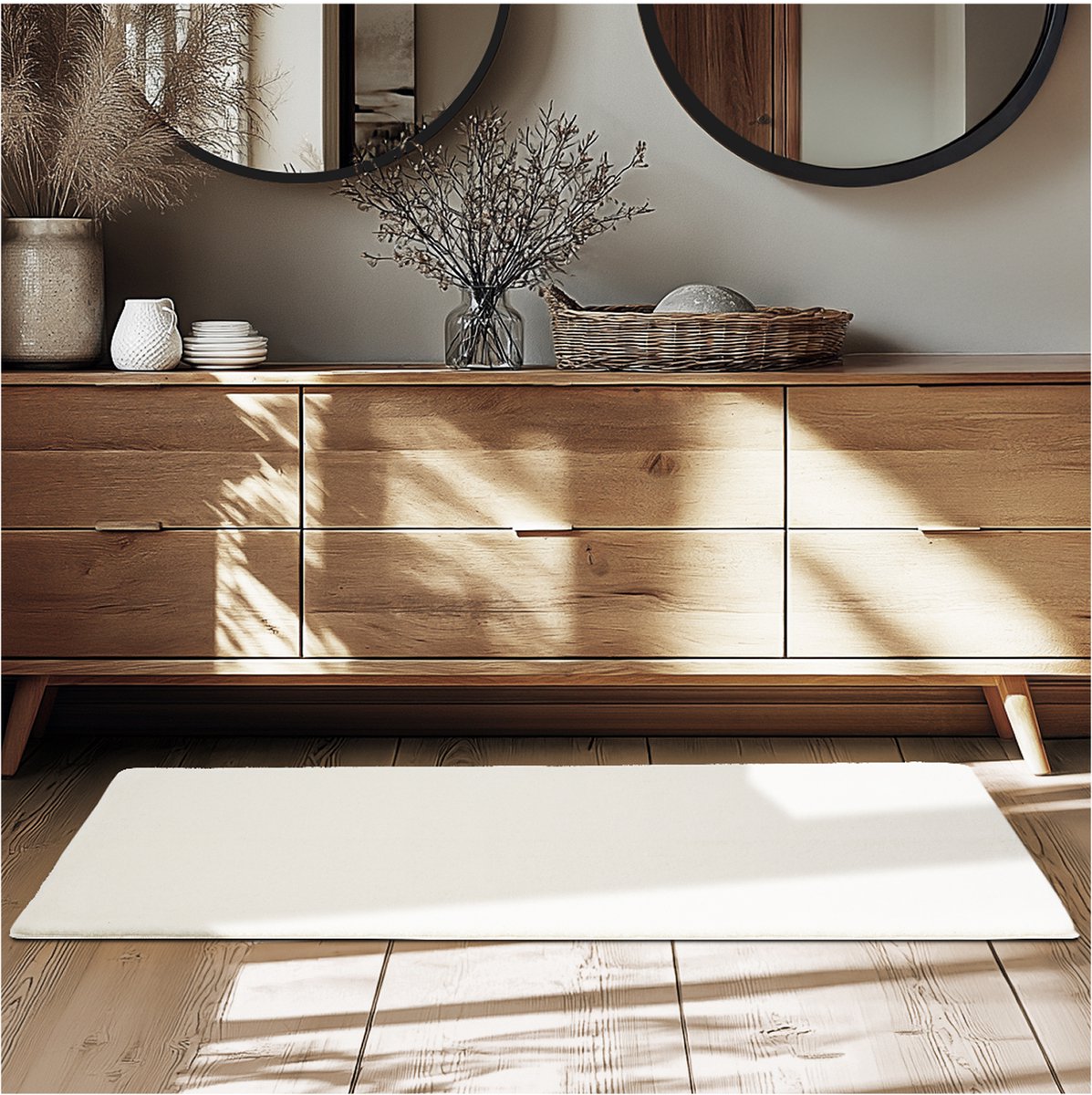 tectake® Kortpolig Vloerkleed - 80 x 150 cm - Creme - 1630 g/m² Poolgewicht - Tapijt voor Woonkamer, Slaapkamer, Eetkamer - Onderhoudsvriendelijk en Wasbaar - Antislip Ondertapijt - Allergievriendelijk - Diverse maten en kleuren