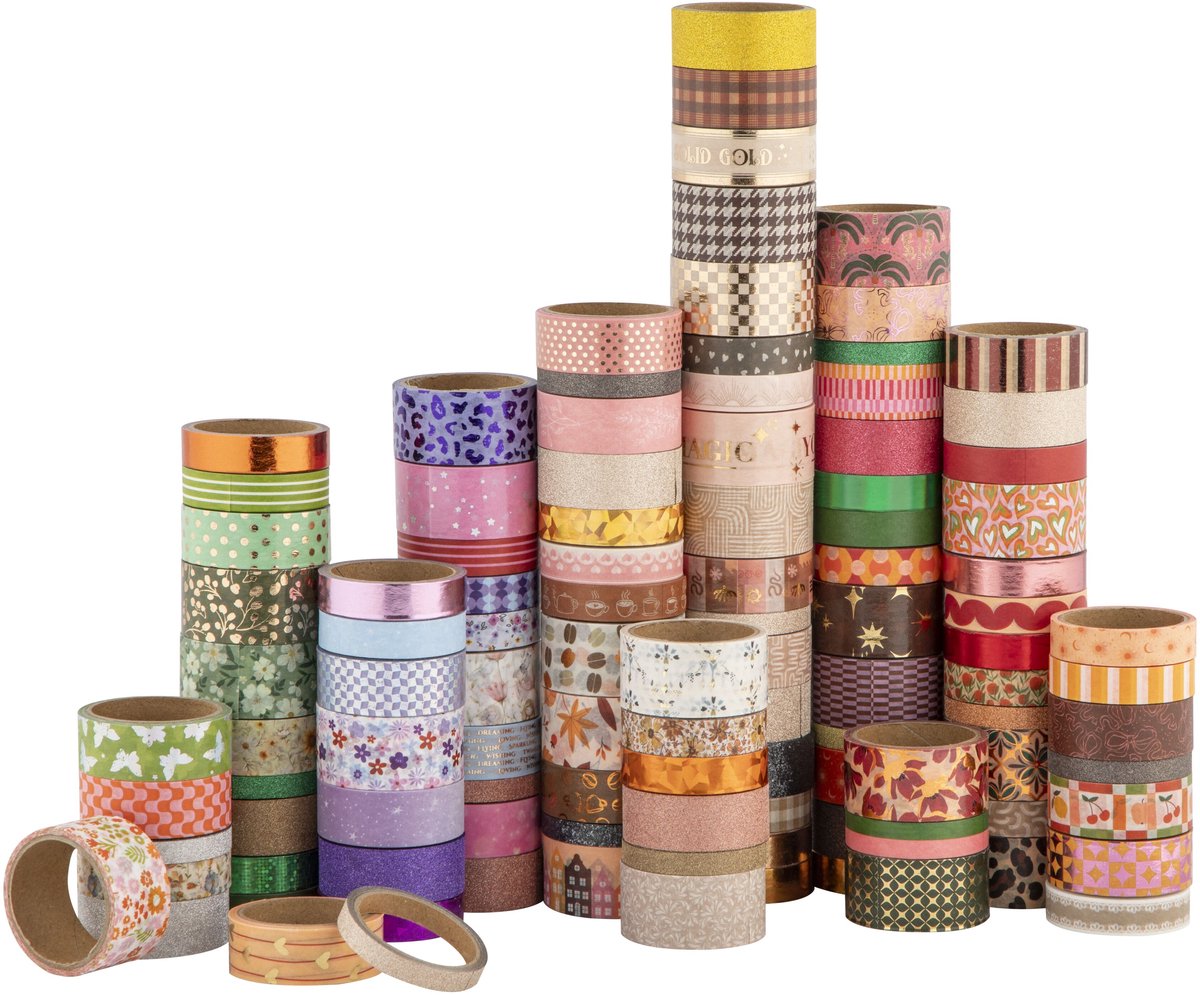 Washi Tape 108pcs - bullet journal accesoires - 3 meter per rol - Verschillende Designs - Stickers & Tapes - Journaling - Stickers Bullet Journal - Joya Creative — afbeelding 11