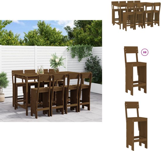vidaXL Ensemble de bar de jardin - Ensembles de bar de jardin - Ensemble de jardin - Ensemble de salle à manger - Ensemble de bar de jardin 9 pièces en pin massif brun miel