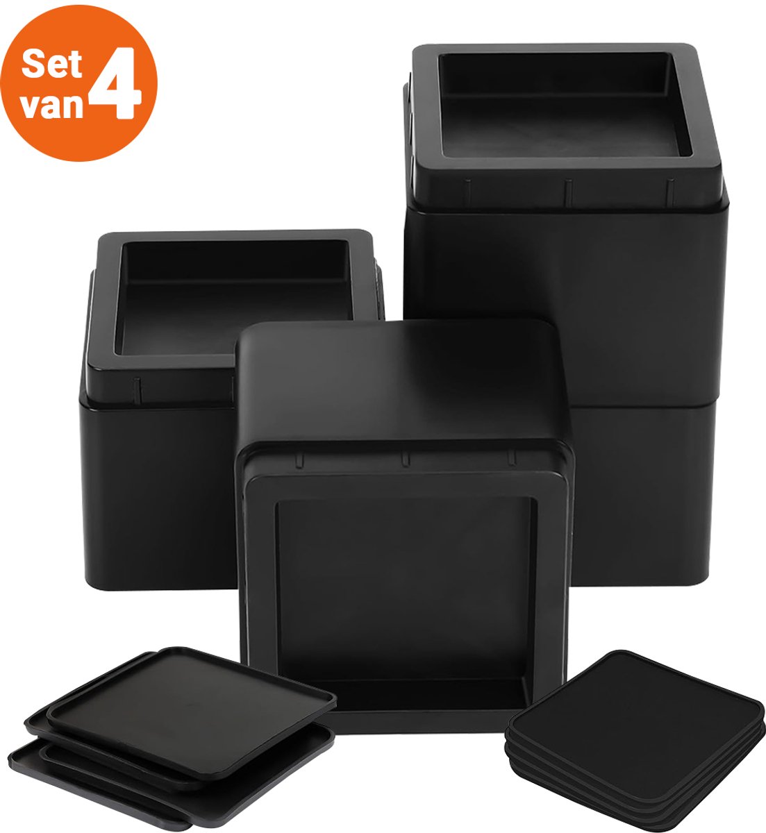 JustValue Verstelbare Meubelverhoger set - 7,6, 15,2 cm - Max. 567 kg - Modern Zwart Design - Stoelverhogers - Bedklossen - Tafelverhogers