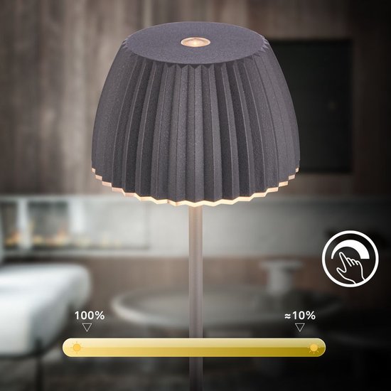 BRILONER Riffle - Mini lampe de table rechargeable - lampe sans fil - intensité variable tactile - pour l'intérieur et l'extérieur - Lauréat du German Design Award 2025 - anthracite - Ø8,5 x 20 cm