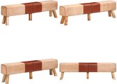 Bol.com vidaXL - Gymbok - 160 - cm - echt - leer - en - canvas - bruin aanbieding