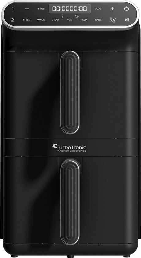 Turbotronic AF-500D - Dubbele Airfryer - 11L - Airfryer XXL - Heteluchtfriteuse - Dual Heating - 50ºC tot 200ºC - 6 Kookprogramma's - Zwart