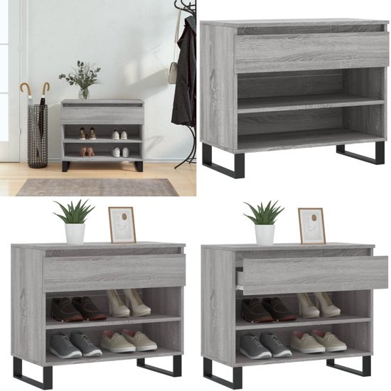 vidaXL Schoenenkast 60x35x70 cm bewerkt hout grijs sonoma eikenkleurig, opbergrek voor schoenen, opbergstellage voor schoenen, schoenenordener