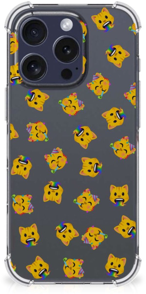 TPU Case Anti-Shock voor Doorzichtige Silicone Hoesje voor iPhone 16 Pro Katten Emojis