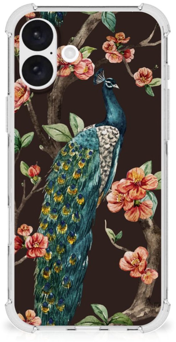 iPhone 16 Plus Case Anti-shock Pauw met Bloemen