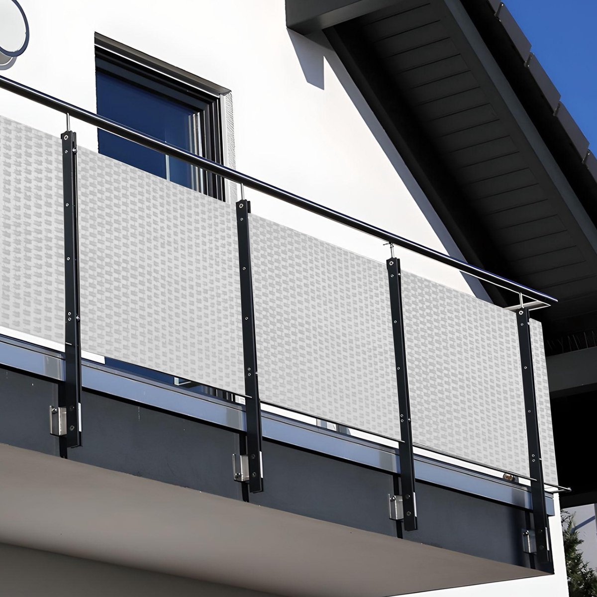 NYVI Polyrattan Balkon Privacy Scherm Privafence 90x500 cm Wit - Balkonbekleding met metalen ogen - UV-bestendig, Weerbestendig, 100% Ondoorzichtig - Balkonomheining 0.9x5 m
