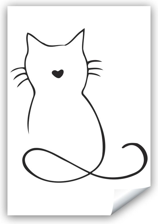 Kat Tekening Poster - Poes - Foto - Print - Groot - Canvas - Schilderij ...