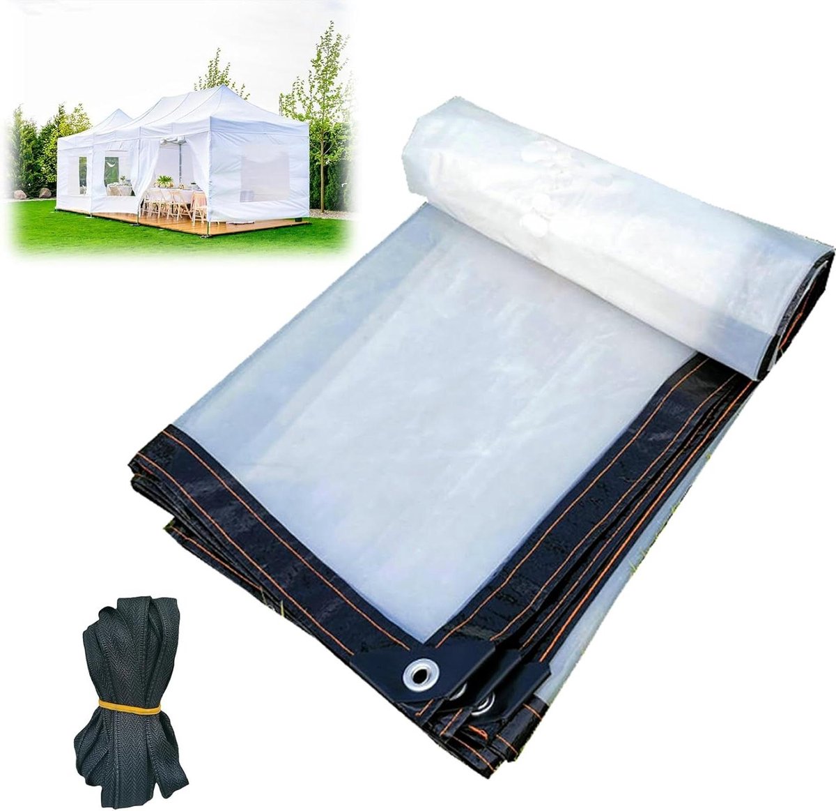 Afdekzeil waterdicht 2 x 2 m transparant plastic zeil met oogjes en plat touw voor broeikas paviljoen regenbescherming .