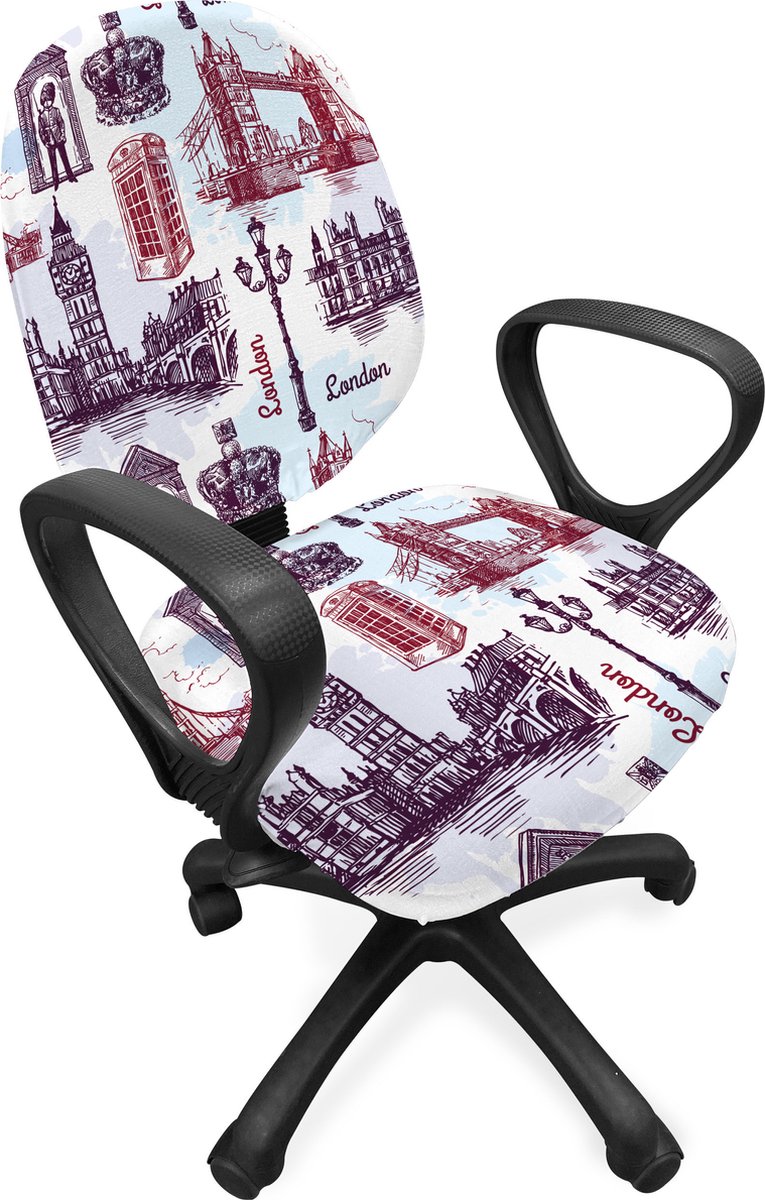 New Bed Londen Stads Bezienswaardigheden Schets Stoelhoes voor Bureaustoel, Rekbare en Wasbare Stoffen Hoes, Standaardmaat