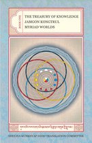 Boek 'The Treasury of Knowledge', Book One, Myriad Worlds. Gekleurde cirkels op een witte achtergrond, met Tibetaanse tekst.