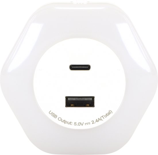 OZIL - 2 stuk - Stopcontact wandlamp / nachtlamp - 1 x USB A - 1 X USB C - Wit - Neutraal licht kleur van Lukodo — afbeelding 3