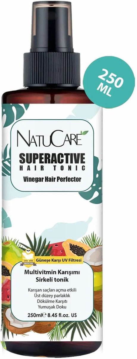 Natucare Anti-haaruitval en versterkende Multivitamine Mengsel Azijn Tonic - UV-filter tegen de zon - Hoogwaardige helderheid - Effect bij het ontwarren van verward haar - 250 ml - wiwify
