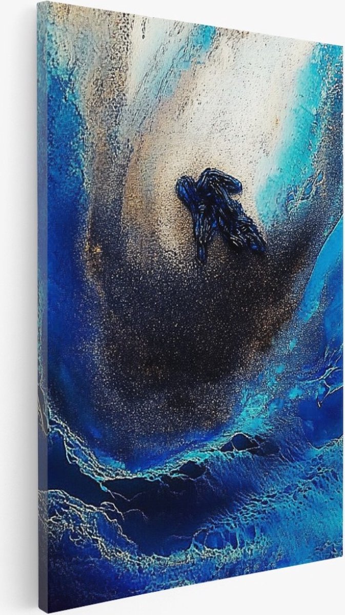 Saammp Canvas Schilderij - Golvend - Blauw - Abstract kunstwerk - 30x40 - Foto op canvas - Wanddecoratie - Muurdecoratie Woonkamer - Slaapkamer decoratie - Canvas Print Multicolor