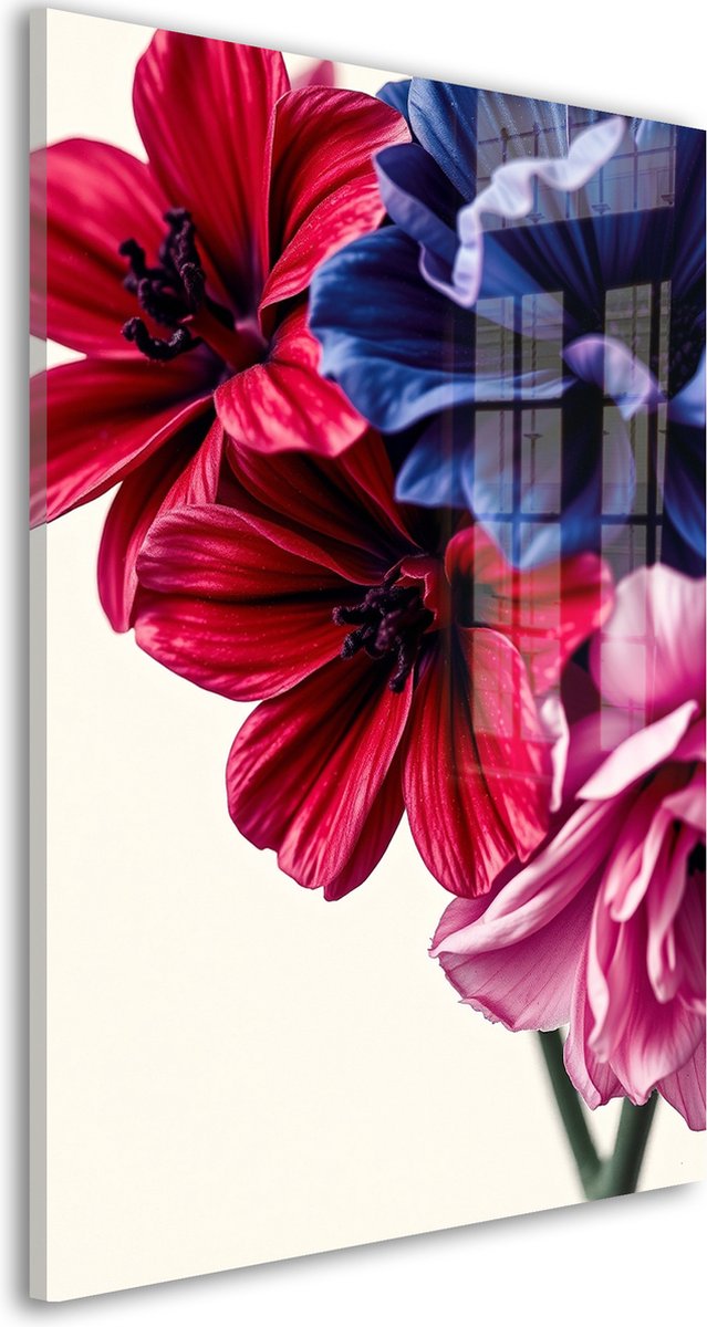 Glasschilderij Fluweelzachte Bloemexpressie - 120 x 80 cm - Bloemen - Bloemen en Planten - Acrylaat - Inclusief wandbevestiging - Foto op plexiglas - Wanddecoratie woonkamer – Modern – Modern