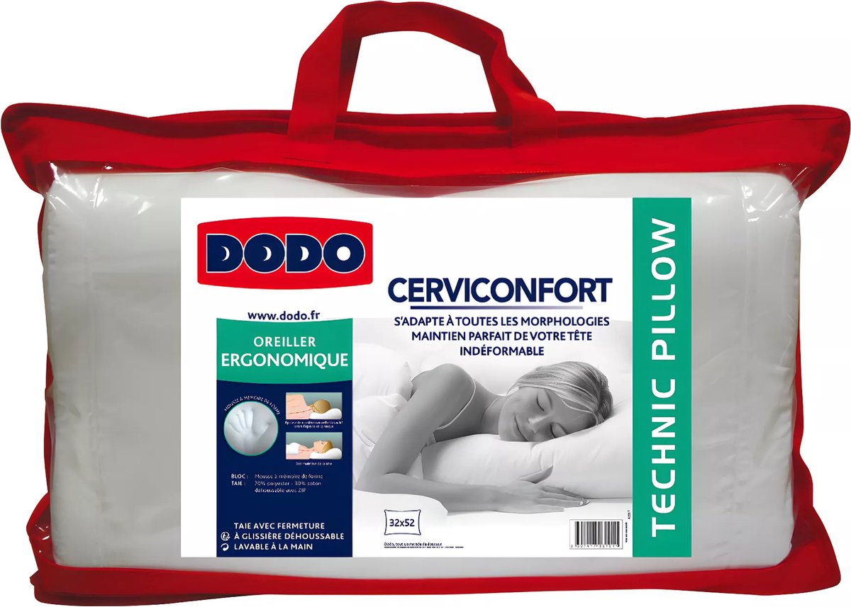 Vente-unique Hoofdkussen DODO - perfecte ondersteuning van het hoofd - vormvast - 52 x 32 cm - PERFECT POSITION