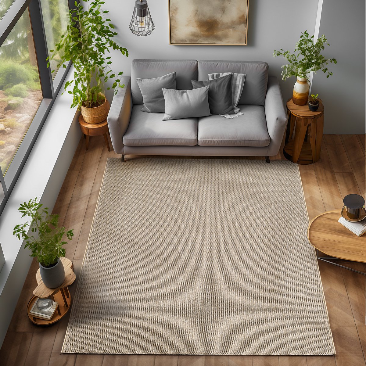 Flycarpets Laagpolig vloerkleed - Gevlochten - Handgeweven Look - Beige 120x170 cm