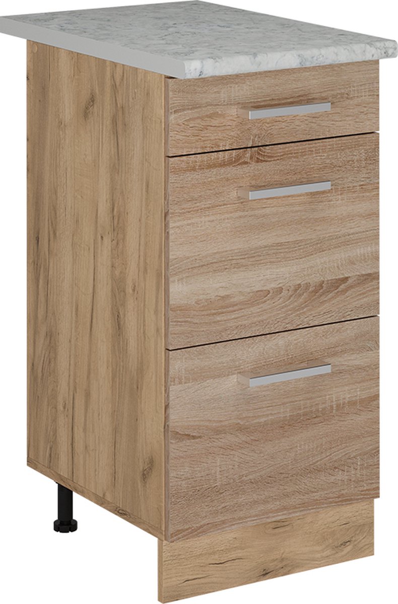 Vicco R-Line Keukenonderkast – 40 cm met laden, AP marmer Sonoma Sonoma/Goudkleurig Eiken