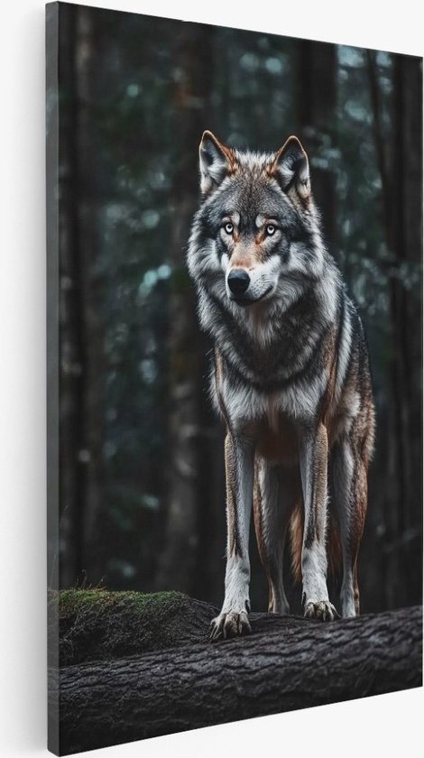 Saammp - Peinture sur toile - Loup sur souche d'arbre - Nature - Animaux - 40x50 - Photo sur toile - Décoration murale Décoration murale - Décoration de salon - Décoration de chambre - Impression sur toile