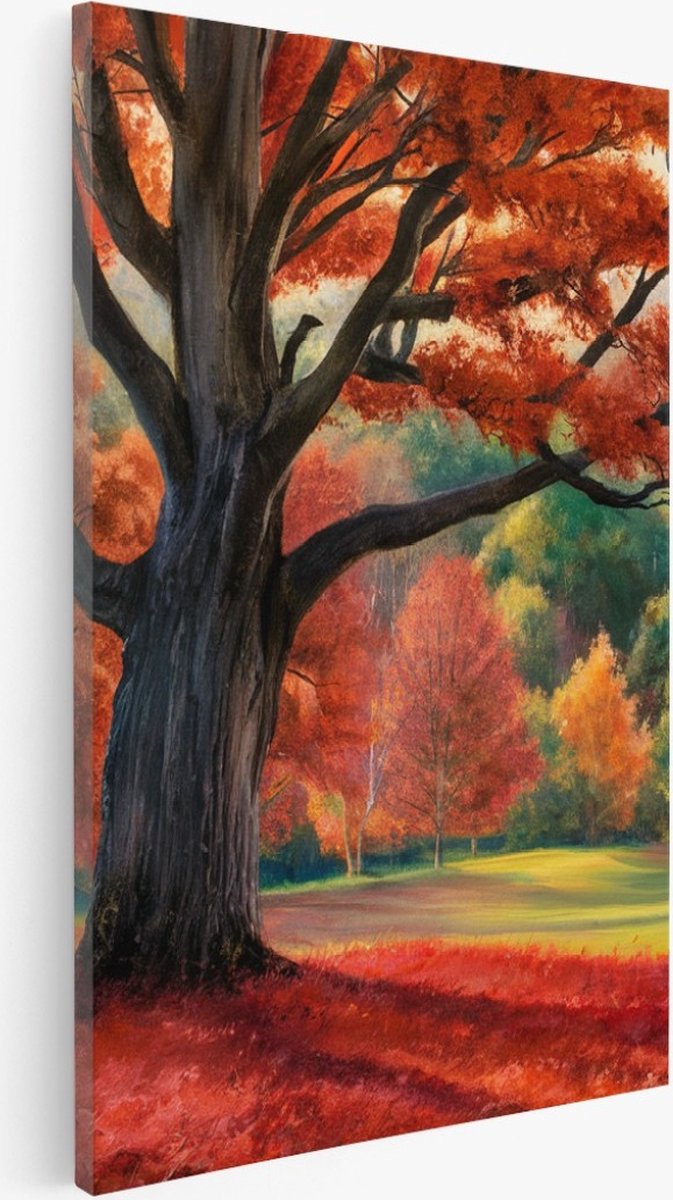 Saammp Canvas Schilderij - Rode herfst boom - Natuur - Bloemen - 75x100 - Foto op canvas - Wanddecoratie - Muurdecoratie Woonkamer - Slaapkamer decoratie - Canvas Print Multicolor