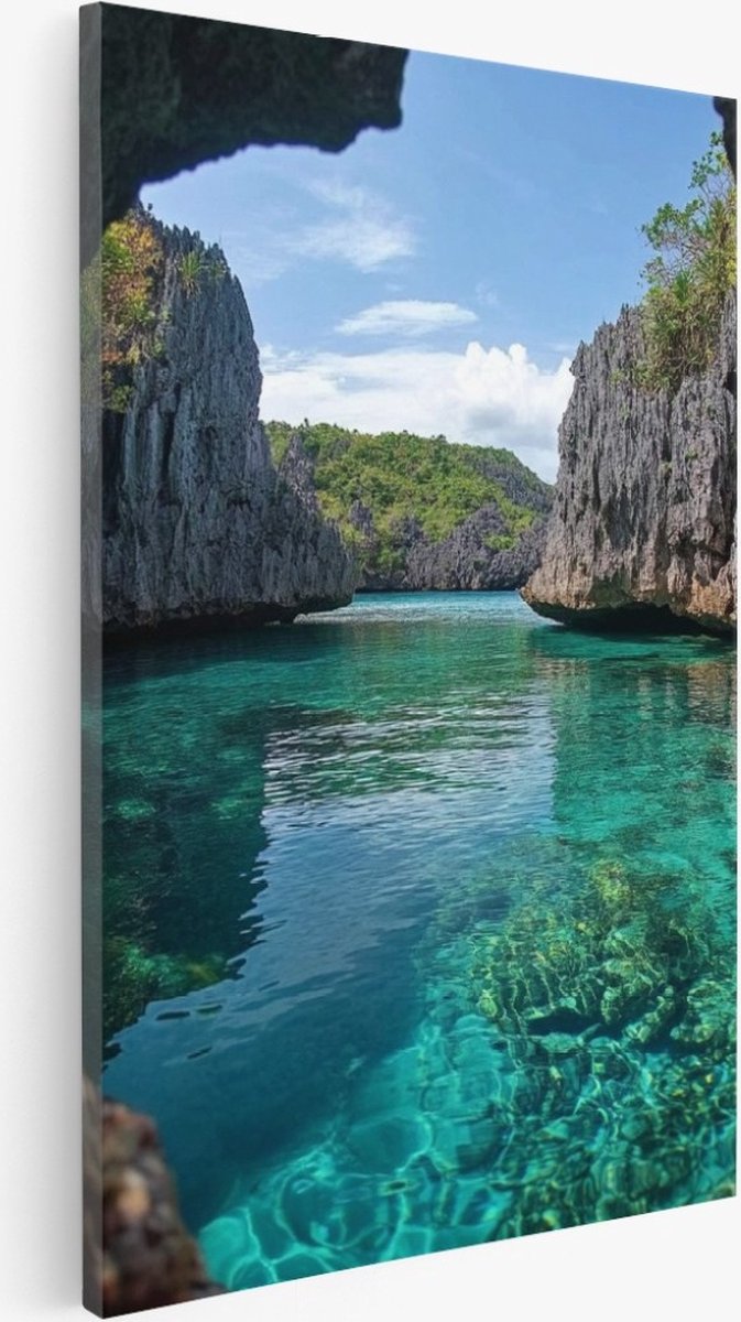Saammp Canvas Schilderij - Blauw water tussen de rotsen - Natuur - Landschap - 40x50 - Foto op canvas - Wanddecoratie - Muurdecoratie Woonkamer - Slaapkamer decoratie - Canvas Print Multicolor
