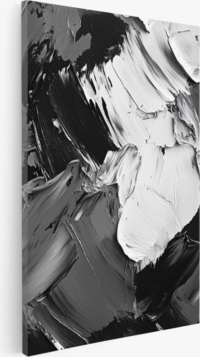 Saammp Canvas Schilderij - Zwart Grijs Vegen - Abstract - 60x90 - Foto op canvas - Wanddecoratie - Muurdecoratie Woonkamer - Slaapkamer decoratie - Canvas Print Multicolor
