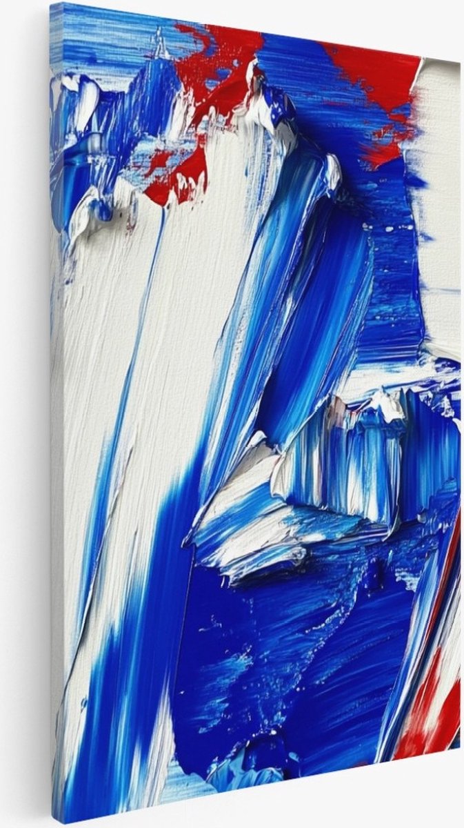 Saammp Canvas Schilderij - Grof - Penseelstreken - Blauw - Abstract - 60x90 - Foto op canvas - Wanddecoratie - Muurdecoratie Woonkamer - Kantoor Decoratie Multicolor
