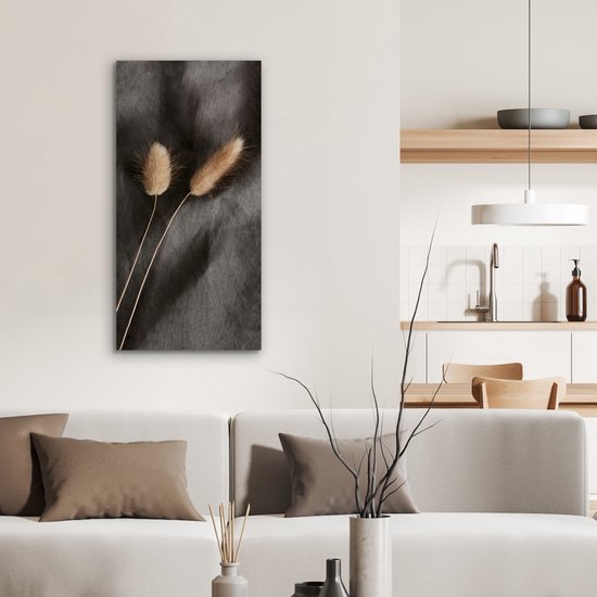 Tableau aluminium 40x80 cm - Décoration murale métal - Herbe de la pampa - Plume - Zwart - Beige - Décoration murale métal salon - Décoration industrielle - Photo sur dibond - Accessoires industriels chambre