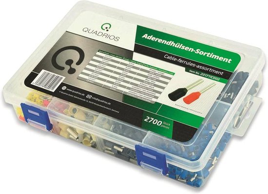 Quadrios 201711C002 Assortiment d'embouts simples partiellement isolé blanc, noir, gris, bleu, rouge, jaune, blanc, ora