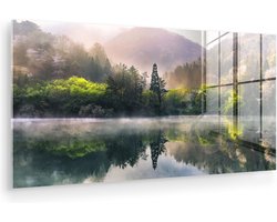 MuchoWow® Peinture sur verre 120x60 cm - Peinture sur verre acrylique - Nature - Arbres - Montagnes - Lac - Water - Photo sur verre - Décoration murale salon - Décoration murale chambre - Peintures