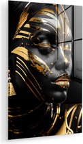 MuchoWow® Peinture sur verre 80x120 cm - Peinture sur verre - Femme - Or - Zwart - Portrait - Moderne - Abstrait - Photo sur verre acrylique - Décoration murale salon - Décoration murale chambre - Peintures