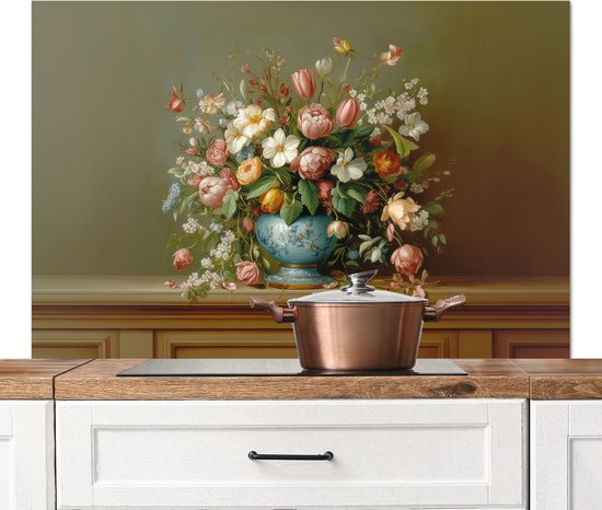 Crédence de Cuisinière en Aluminium 120x80 cm - Vase - Pastel - Couleurs - Fleurs - Écran Pare-éclaboussures pour Plaque de Cuisson - Protection Murale