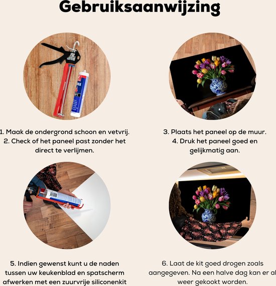 Crédence de Cuisinière en Aluminium 60x40 cm - Tulipes - Couleurs - Vase - Écran Pare-éclaboussures pour Plaque de Cuisson - Protection Murale