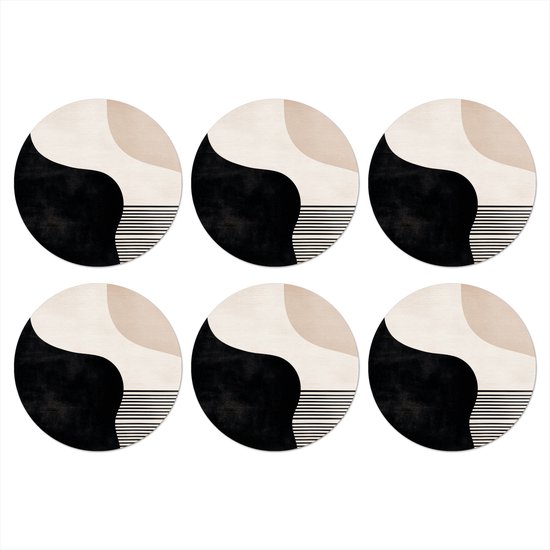 Dessous de verre Abstrait - Japandi - Beige - Moderne - 10x10 cm - 6 morceaux - Sous pour Verres et Tasses