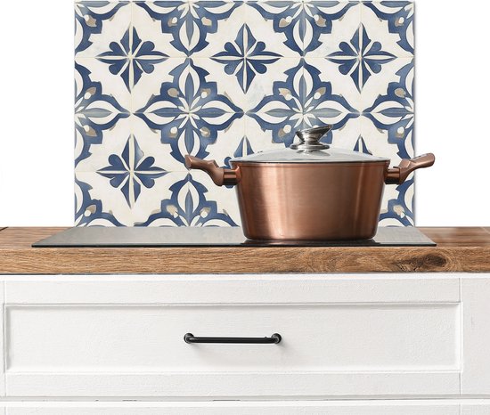 Crédence de Cuisinière en Aluminium 60x40 cm - Carreaux - Espagnols - Motifs - Céramique - Écran Pare-éclaboussures pour Plaque de Cuisson - Protection Murale