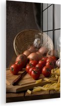 MuchoWow® Peinture sur verre 100x150 cm - Peinture sur verre acrylique - Planche à découper - Légume - Nature morte - Pâtes - Off - Tomate - Planche à découper - Photo sur verre - Peintures
