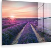 MuchoWow® Glasschilderij 160x120 cm - Schilderij acrylglas - Lavendel - Paars - Bloemen - Foto op glas - Muurdecoratie woonkamer - Wanddecoratie slaapkamer - Schilderijen